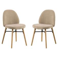 Spokane Fabric Dining Chairs With Oak Legs in Pair - Beige - UK