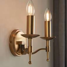 Stanford Twin Wall Light In Antique Brass - UK
