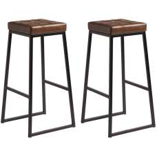 Steeple Brown Faux Leather Stools With Black Metal Frame In Pair - UK