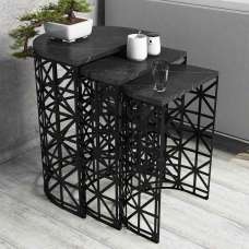 Stil Black Marble Effect Nesting Side Tables with Metal Base - UK