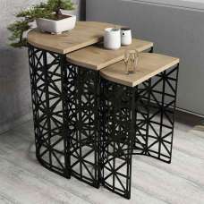 Stil Oak Wooden Nesting Side Tables with Black Metal Base - UK