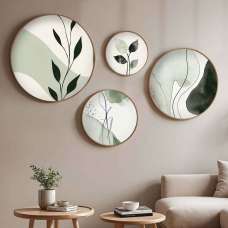 Stillform Wooden Rounds Emerald Leaf Art of Frame Set of 4 in Multicolour - UK