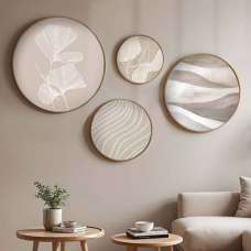 Stillform Wooden Rounds Serene Ginkgo Art of Frame Set of 4 in Multicolour - UK