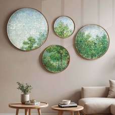Stillform Wooden Rounds Verdant Canopy Art of Frame Set of 4 in Multicolour - UK