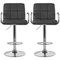 Stocam Grey Faux Leather Bar Chairs With Chrome Base In A Pair - UK