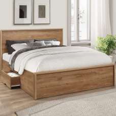 Seward Wooden Double Bed With 2 Drawers In Rustic Oak - UK