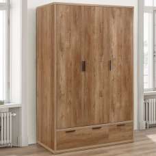 Seward Wooden Wardrobe With 3 Doors 2 Drawers In Rustic Oak - UK