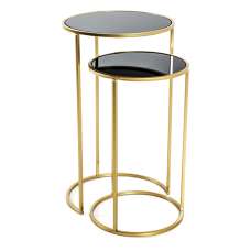 Stockton Round Glass Set Of 2 Side Tables In Black And Gold - UK