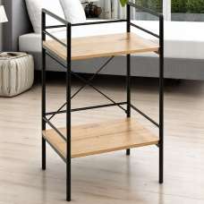 Stockton Wooden End Table With 2 Shelves In Oak Black - UK