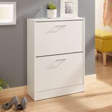 Strood Wooden Shoe Storage Cabinet With 2 Flap Doors In White - UK