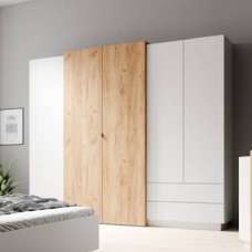 Sturgis Wooden Wardrobe With 4 Doors In White And Oak - UK