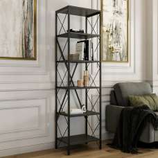Suaro Wooden Shelving Unit with 5 Shelves in Anthracite and Black - UK