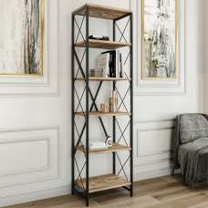 Suaro Wooden Shelving Unit with 5 Shelves in Atlantic Pine and Black - UK