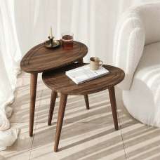 Suelo Oval Beech Wood Nest of 2 Side Table in Walnut - UK