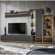 Suez Wooden Entertainment Unit In Wotan Oak Anthracite LED - UK