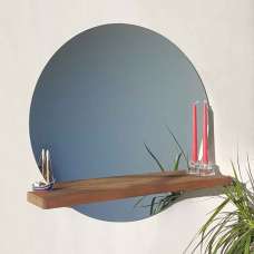 Sunset Glass Wall Mirror with Walnut Pine Wood Shelf - UK
