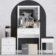 Sunvera Wooden Dressing Table Set with Storage Drawers in White - UK