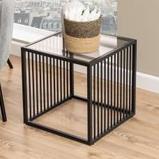 Surf Smoked Glass Side Table With Matt Black Frame - UK