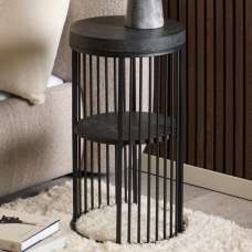 Surf Wooden Bedside Table With Metal Frame In Matt Black Izmir - UK