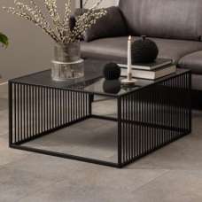 Surf Wooden And Glass Square Coffee Table In Black Izmir - UK