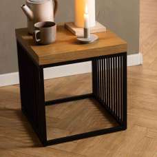 Surf Wooden Side Table With Steel Base - Wild Oak And Black - UK
