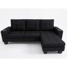 Sutton Fabric Corner Sofa with Cupholder in Black - UK