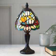 Sylvette Mini Tiffany Glass Table Lamp In Dark Bronze - UK