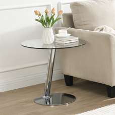 Synchro Clear Glass Lamp Table Round With Chrome Base - UK