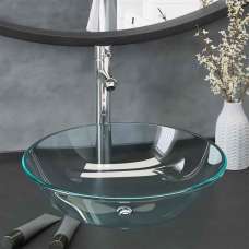 Tacoma Round Countertop Basin 420mm Wide With Chrome Tap And Waste - Clear Glass - UK