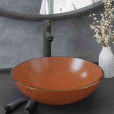 Tacoma Round Countertop Basin 420mm Wide With Grey Tap And Waste - Brown Glass - UK