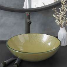 Tacoma Round Countertop Basin 420mm Wide With Grey Tap And Waste - Gold Glass - UK