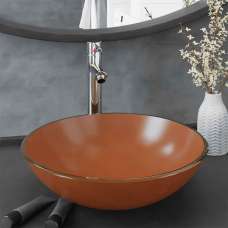 Tacoma Round Countertop Basin 420mm Wide With Silver Tap And Waste - Brown Glass - UK