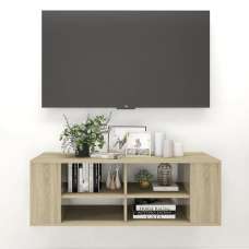 Taisa Wooden Wall Mounted TV Stand With Shelves in Sonoma Oak - UK