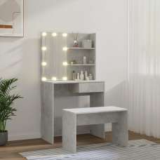 Taite Wooden Dressing Table Set In Concrete Effect With LED - UK