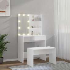 Taite Wooden Dressing Table Set In White With LED Lights - UK