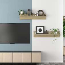 Takashi Set Of 2 Wooden Wall Shelf In Sonoma Oak - UK