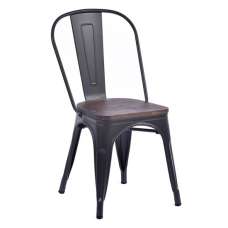 Talli Metal Side Chair In Black With Timber Seat - UK