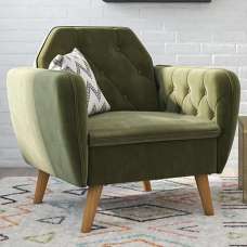 Taluka Velvet Armchair With Wooden Legs In Green - UK