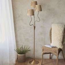 Tampa 3 Light Fabric Floor Lamp In Aged Brushed Brass - UK