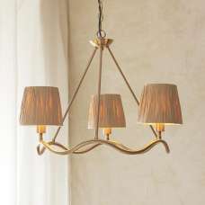 Tampa 3 Light Fabric Pendant Ceiling Light In Aged Brushed Brass - UK