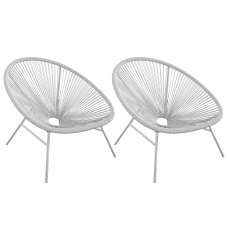 Tampere Light Grey Woven Resin Outdoor Lounge Chair In Pair - UK