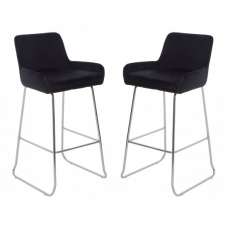 Tamzo Black Velvet Upholstered Bar Chair With Low Arms In Pair - UK