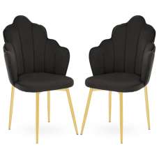 Tania Black Velvet Dining Chairs With Gold Legs In A Pair - UK