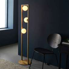 Taos 3 Light Glass Floor Lamp In Brushed Gold Open Frame - UK