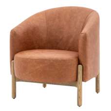 Taranto Leather Armchair With Wooden Legs In Vintage Brown - UK