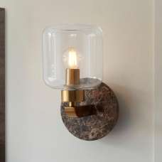 Tarrytown Clear Glass Wall Light In Dark Brown Emperador Marble - UK