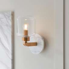 Tarrytown Clear Glass Wall Light In White Volaskas Marble - UK