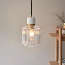 Tarrytown Ribbed Glass Pendant Light In White Volakas Marble - UK