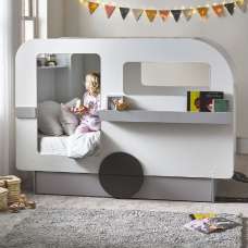 Tartu Wooden Caravan Children Bed In Grey And White - UK