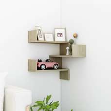 Tasya Wooden Corner Wall Shelf In Sonoma Oak - UK